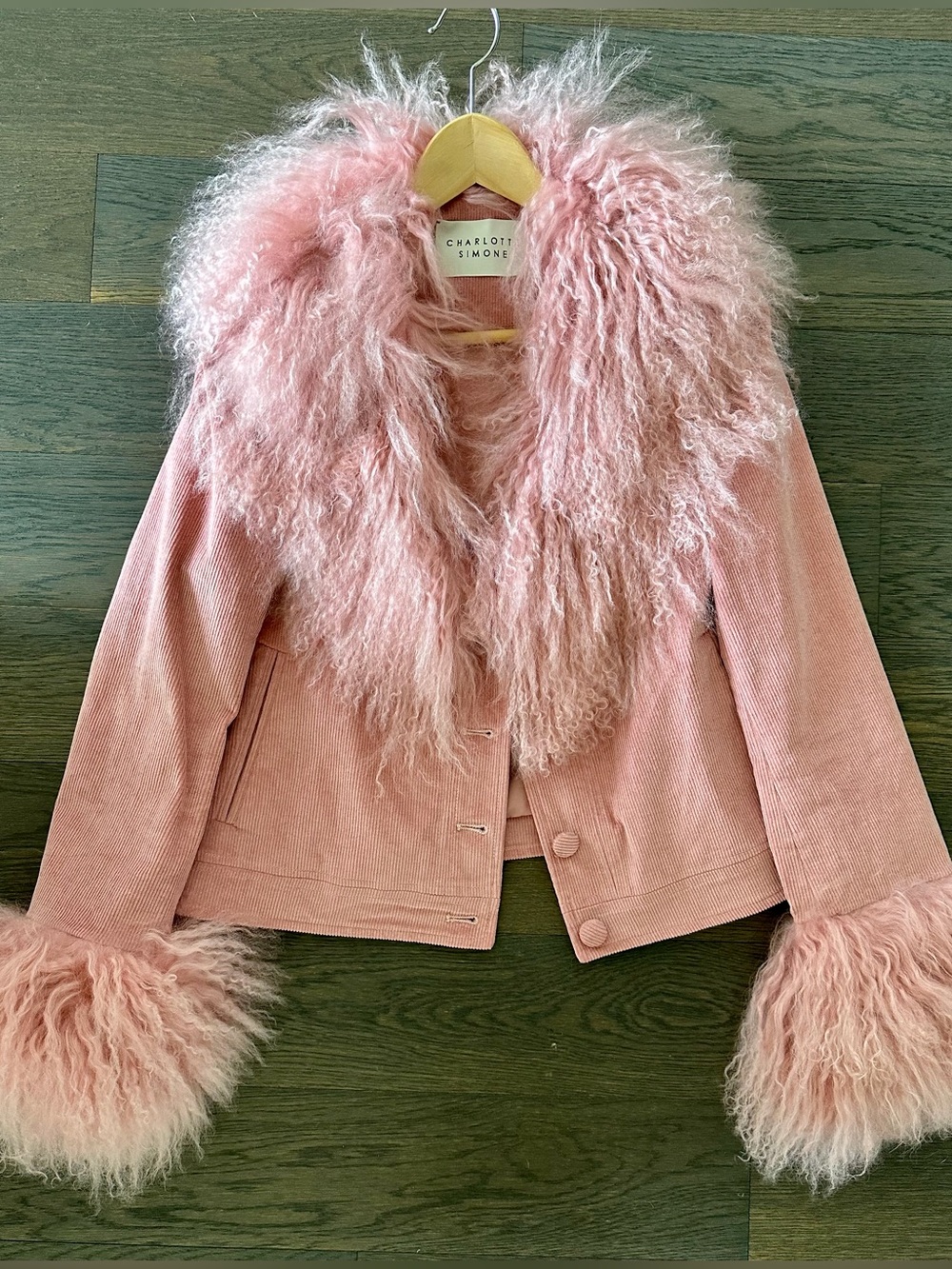 Charlotte Simone Pink Mongolian Fur Cropped Jacket